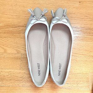 Pointed Toe Flats with Bow, Beige, White - Nine West